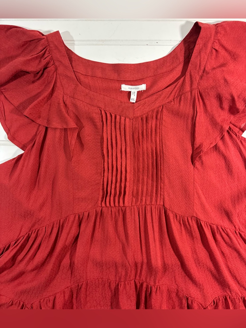 Maurices Ruffled Babydoll Blouse Cap Sleeve Rust Red Womens Size XXL Flowy Boho - Picture 8 of 16